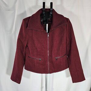 Ann Taylor Maroon Faux Suede Jacket Zip Front Size 14